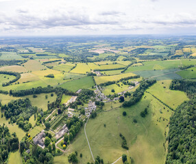 beautiful aerial view of the Miserden VIllage, Stroud District, Gloucestershire, England
