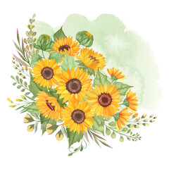 Obraz premium Elegant lovely watercolor sunflower wreath with splash