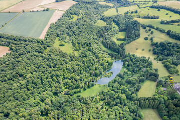 beautiful aerial view of the Miserden VIllage, Stroud District, Gloucestershire, England