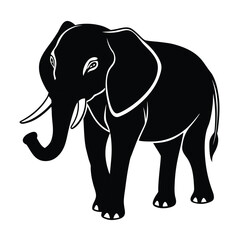 Silhouette of an Elephant on White Background in Side Profile ,ai generator
