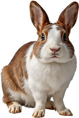 A rabbit in a close-up pose on a transparent background, showcasing detailed fur, expressive eyes, and large ears.