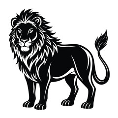 Roaring Lion Silhouette with Detailed Mane in Aggressive Stance on White Background ,ai generator
