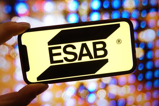 Konskie, Poland - February 19, 2025: ESAB company logo displayed on mobile phone