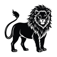 Roaring Lion Silhouette with Detailed Mane in Aggressive Stance on White Background ,ai generator
