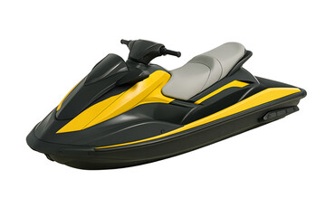 A sleek black jet ski isolated on an empty plain background