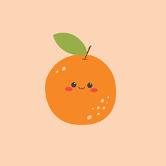 Cute Orange Fruit Character on isolated background. Vector illustration cartoon flat style