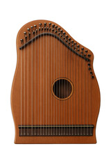 A rectangular wooden zither isolated on an empty plain background