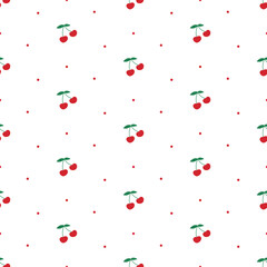 Cherry seamless pattern. Trendy summer background. Vector illustration cartoon flat style