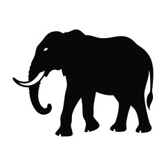 Silhouette of an Elephant on White Background in Side Profile ,ai generator

