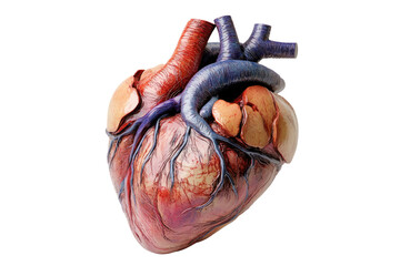 Naklejka premium Detailed 3D rendering of a human heart showcasing its intricate structure and vessels. background removed