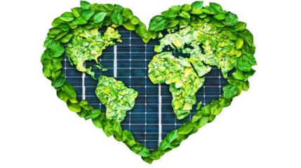 Heart Shaped Earth Formed with Green Leaves Representing Environmental Sustainability and Global Love for Nature