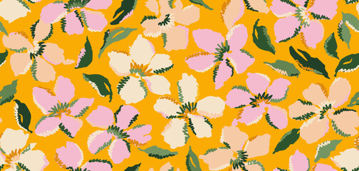 Exotic hand drawn flowers, seamless patterns with floral for fabric, textiles, clothing, wallpapers, covers, banners, home decor, abstract backgrounds. Vector illustration.