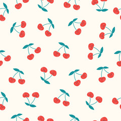 Cute Cherry Seamless Vector Pattern. Cherry Fruit with Faces. Pattern for Summer textile,wrapping paper,background,texture