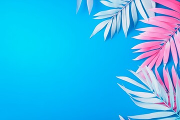 Bright summer hues with vibrant palm leaves against a stunning blue backdrop inviting warmth and relaxation