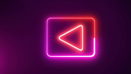 Neon Playback Icon: Glowing Pink and Red Reverse Play Button