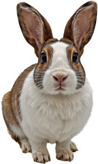 A rabbit in a close-up pose on a transparent background, showcasing detailed fur, expressive eyes, and large ears.