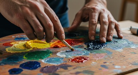 Obraz premium Hands mixing paint on palette