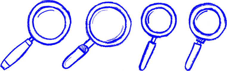 Magnifying Glass Search Icon Crayon Chalk Drawing Vector Set