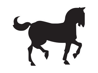 Vector isolated one single horse side view full body colorless black and white outline silhouette shadow shape stencil solid black