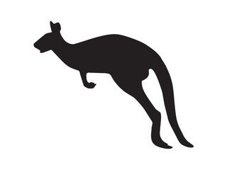 Vector isolated one single jumping kangaroo side view full body colorless black and white outline silhouette shadow shape stencil solid black