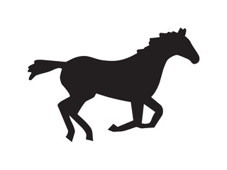 Vector isolated one single running horse galloping  side view full body colorless black and white outline silhouette shadow shape stencil solid black
