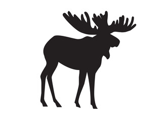 Vector isolated one single moose side view full body colorless black and white outline silhouette shadow shape stencil solid black