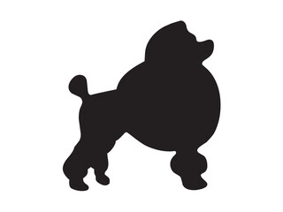 Vector isolated one single poodle dog side view full body colorless black and white outline silhouette shadow shape stencil solid black