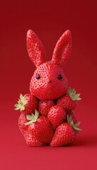 Obraz premium Strawberry rabbit on red background