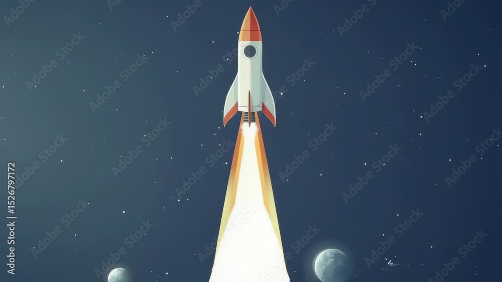 Poster a rocket soaring through the sky with planets in the background, ideal for space-themed designs and 