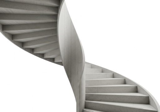Modern concrete spiral staircase isolated on transparent background