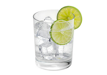 Glass of sparkling water with lime slices, isolated on transparent background