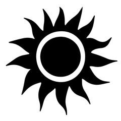 A black and white illustration of a sun, styled simply.