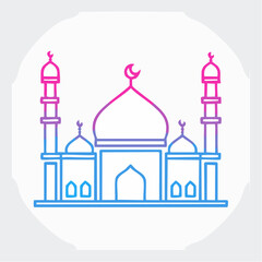 Pink and Blue Line Art Mosque Illustration