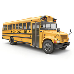 The image shows a classic yellow school bus. It features the typical design used in North America, with a long rectangular body, multiple windows along the side, and the words "SCHOOL BUS" clearly mar