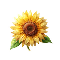 Fototapeta premium Beautiful Sunflower in Full Bloom. sunflower and leaves arrangement, isolated floral element, cut out transparent