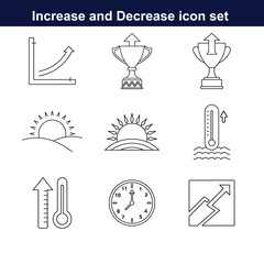 increase and decrease line art icon set. full editable design on white background. 