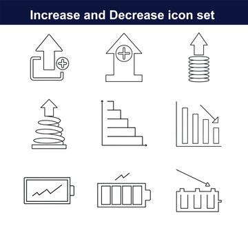increase and decrease line art icon set. full editable design on white background. 