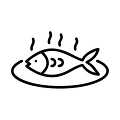 Cooked fish icon illustration with steam for seafood and culinary concepts
