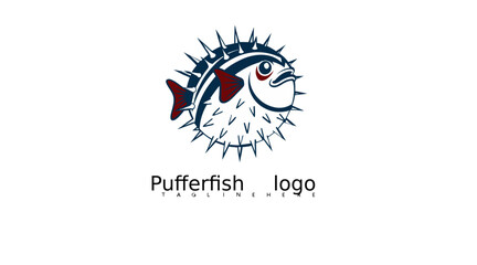 Obraz premium Bold marine pufferfish vector icon in cute cartoon line style for tropical fish product branding, eco ocean education resources, seafood restaurant identity, and pet shop packaging.