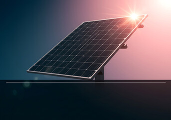 Solar panel angled with sunlight reflecting in modern design  