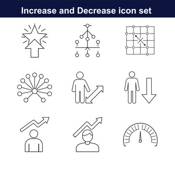increase and decrease line art icon set. full editable design on white background. 
