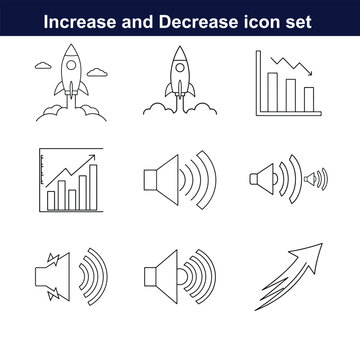 increase and decrease line art icon set. full editable design on white background. 
