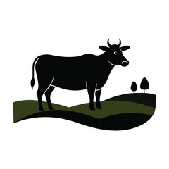 silhouette of Cow standing in rural field