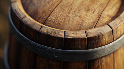 Fototapeta premium Closeup of cozy wooden small keg, natural materials