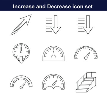 increase and decrease line art icon set. full editable design on white background. 