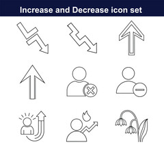 increase and decrease line art icon set. full editable design on white background. 