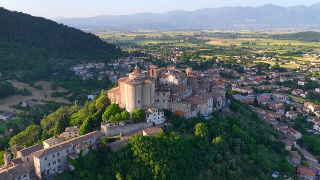 The historic center of Contigliano in the province of Rieti, near Rome. Lazio Italy.
Aerial view of the ancient medieval village of Contigliano, overlooking the Rieti valley.