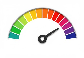Colorful gauge with needle indicator on white background