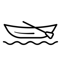 Rowboat Icon Simple Black Outline On Water Waves