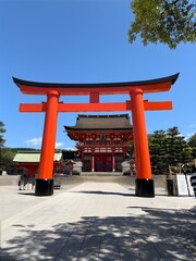 Vibrant Red Torii Gate at a Japanese Shrine A Stunning Architectural Landmark